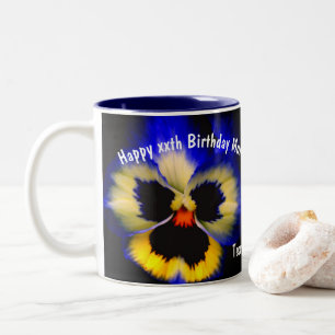 Happy Birthday Mam Pansy Flower Personalized Tweekleurige Koffiemok