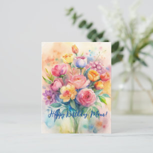 Happy Birthday Mam Waterverf Boeket Briefkaart
