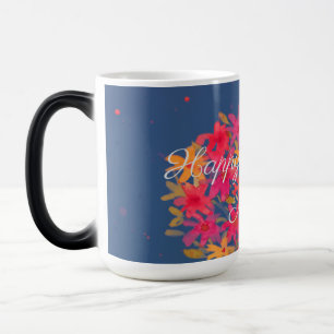 Happy Birthday Mam Waterverf Flowers op blauw Magische Mok