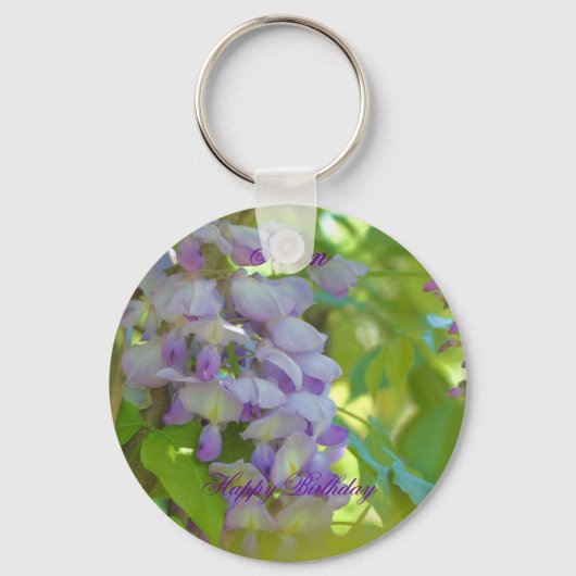 Happy Birthday Mam Wisteria Flower Sleutelhanger (Voorkant)