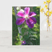 Happy Birthday mama Paarse Flower Clematis Kaart (Gele Bloem)