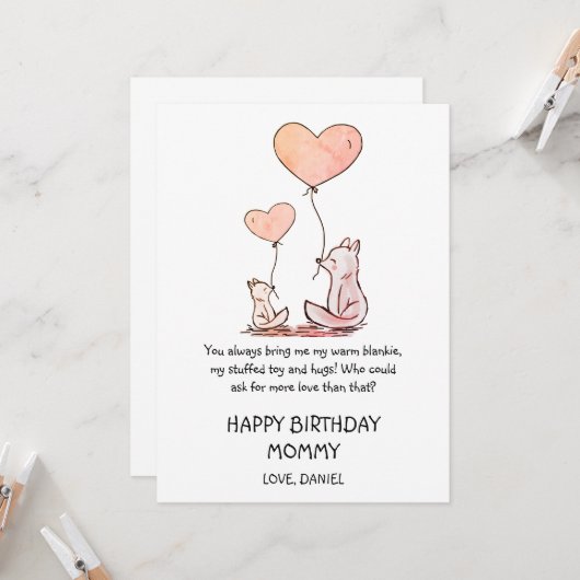 Happy Birthday mammie Foxes Kaart (Voorkant / Achterkant in situ)