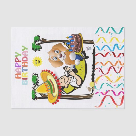 Happy Birthday Man Dog Tissuepapier (Voorkant)