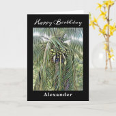 Happy Birthday Mannen Artsy Kokosnootboom Tropisch Kaart (Gele Bloem)