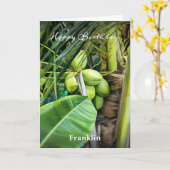Happy Birthday Mannen Coconuts Trees Tropical Cust Kaart (Gele Bloem)