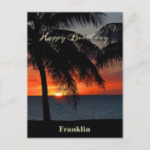 Happy Birthday Mannen Sunset Ocean Tropical Trees Briefkaart (Voorkant)