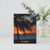Happy Birthday Mannen Sunset Ocean Tropical Trees Briefkaart (Staand voorkant)