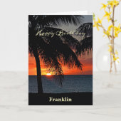 Happy Birthday Mannen Sunset Ocean Tropical Trees Kaart (Gele Bloem)