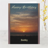 Happy Birthday Mannen Sunset Tropical personaliser Kaart (Gele Bloem)