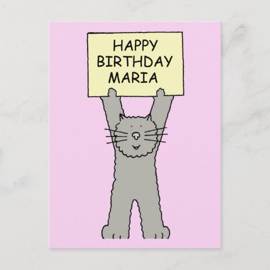 Happy Birthday Maria Cartoon Cat Briefkaart (Voorkant)