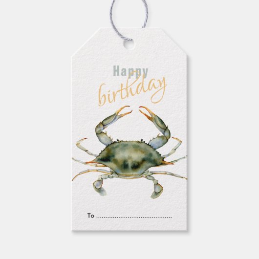 Happy Birthday, Marine Life, Crab, Beach Coastal Cadeaulabel (Voorkant)