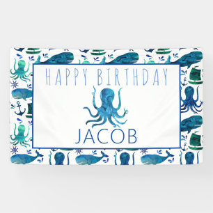 Happy Birthday Marine Nautical Octopus Ocean Kinde Spandoek