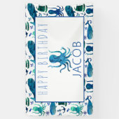 Happy Birthday Marine Nautical Octopus Ocean Kinde Spandoek (Verticaal)