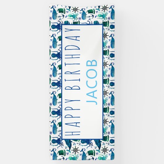 Happy Birthday Marine Nautical under the Zee Kinde Spandoek (Verticaal)