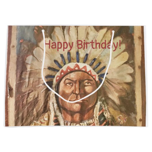 Happy Birthday Masculine Sitting Bull Groot Cadeauzakje (Voorkant)