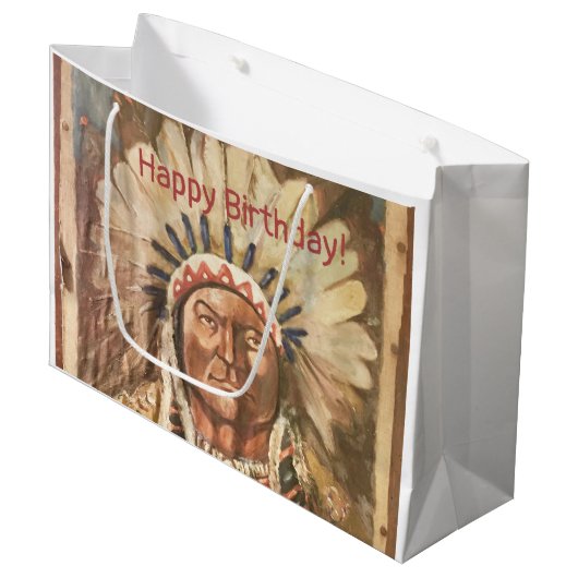 Happy Birthday Masculine Sitting Bull Groot Cadeauzakje (Voorkant Gekanteld)