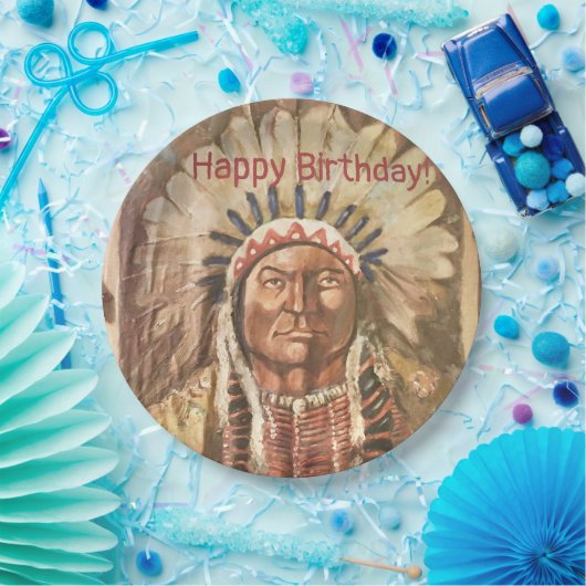 Happy Birthday Masculine Sitting Bull Papieren Bordje (Feest)