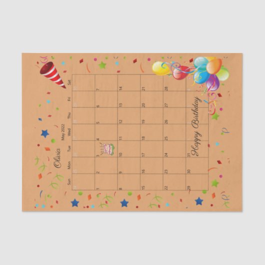 Happy Birthday May 2022 Weefselpapier Tissuepapier (Voorkant)