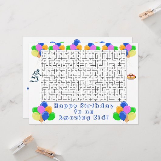 Happy Birthday Maze en Ballonnen Verbazingwekkend (Voorkant / Achterkant in situ)