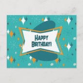 Happy Birthday, MCM Atomic Starburst Blauwgroen Briefkaart (Voorkant)