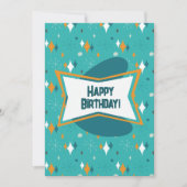 Happy Birthday, MCM Atomic Starburst Blauwgroen Feestdagenkaart (Voorkant)
