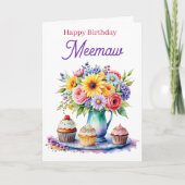 Happy Birthday Meemaw | Flowers and Cupcakes Kaart (Voorkant)