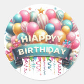 "Happy Birthday" meest elegante minimalist Ronde Sticker (Voorkant)