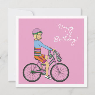 Happy Birthday - Meisje op een roze fiets Kaart