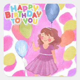 Happy Birthday Meisje Vierkante Sticker
