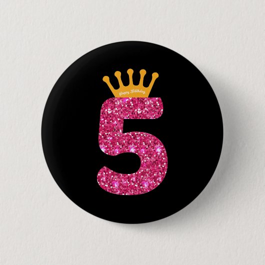 Happy Birthday, Meisjes 5th Party 5 Years Old Bday Ronde Button 5,7 Cm (Voorkant)