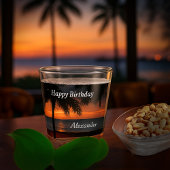 Happy Birthday Men Sunset Tropical Trees Custom Shot Glas