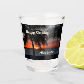 Happy Birthday Men Sunset Tropical Trees Custom Shot Glas (Voorkant)