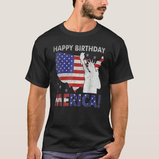 Happy Birthday Merica standbeeld liberty American  T-shirt (Voorkant)
