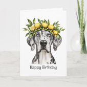 Happy Birthday Merle Great Dane Dog Lemon Crown Kaart (Voorkant)