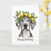Happy Birthday Merle Great Dane Dog Lemon Crown Kaart (Gele Bloem)