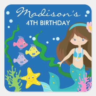 Happy Birthday Mermaid In het Zee Vierkante Sticker