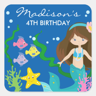 Happy Birthday Mermaid | In het Zee Vierkante Sticker