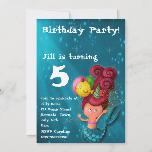 Happy Birthday Mermaid Invitation Kaart (Voorkant)