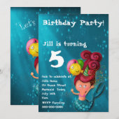 Happy Birthday Mermaid Invitation Kaart (Voorkant / Achterkant)