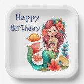 Happy Birthday Mermaid Papieren Bordje (Voorkant)
