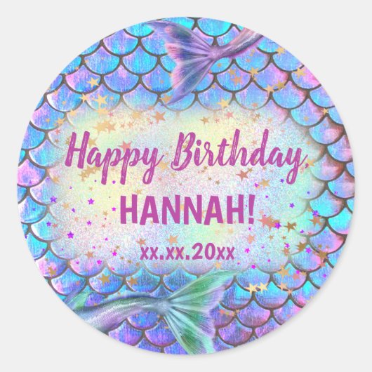 Happy Birthday mermaid Ronde Sticker (Voorkant)