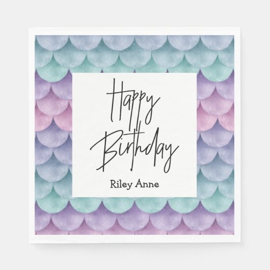 Happy Birthday Mermaid scales Napkin Servet (Voorkant)