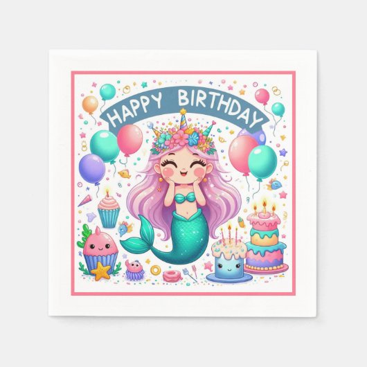 Happy Birthday Mermaid Servet (Voorkant)