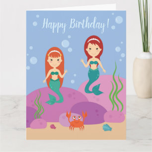 Happy Birthday mermaids meisjes onderwater Kaart