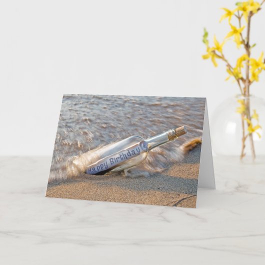 Happy Birthday Message in a Bottle Kaart (Gele Bloem)
