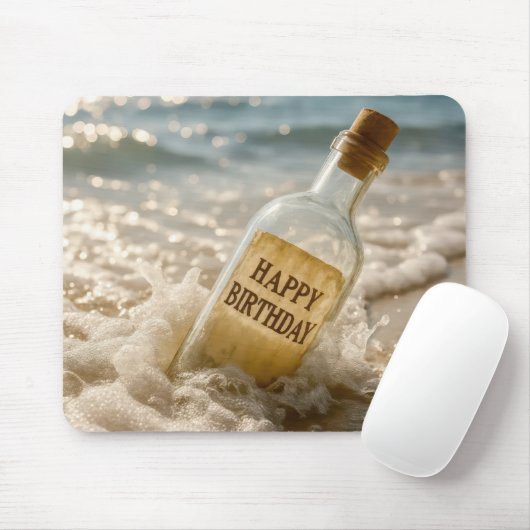 Happy Birthday Message in a Bottle Muismat (Met muis)