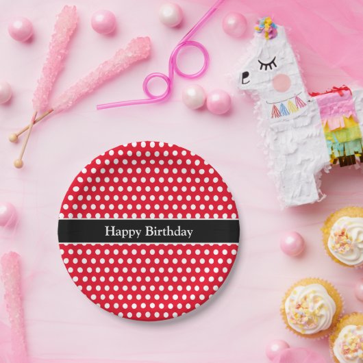 Happy Birthday Message Schattige Polka Dot rood &  Papieren Bordje (Feest)