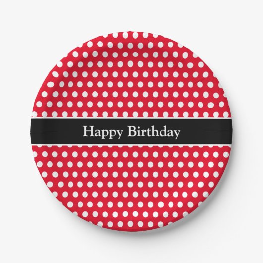 Happy Birthday Message Schattige Polka Dot rood & Papieren Bordje (Voorkant)