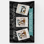 Happy Birthday met 3 foto's - kan achterkleur bewe Spandoek (Verticaal)