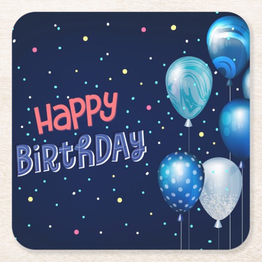 Happy Birthday met ballonnen Kartonnen Onderzetters (Voorkant)